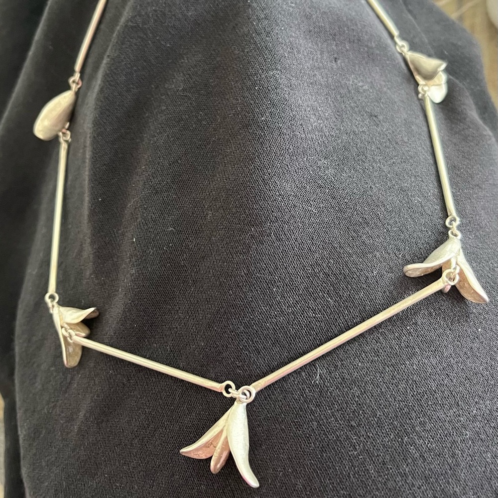 Stunning Solid Sterling Silver Floral Drop Link One of a Kind Necklace!